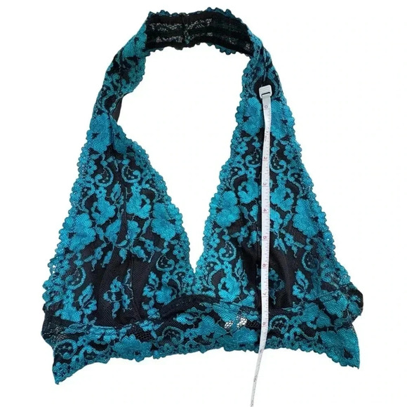 Blue Lace Floral Mesh Bralette Size Small Intimate Bra Lingerie - Picture 7 of 8